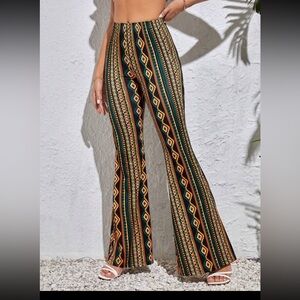 Tall Beach Summer Bohemian Hippie Flared Pants With Geometric Pattern And Bell